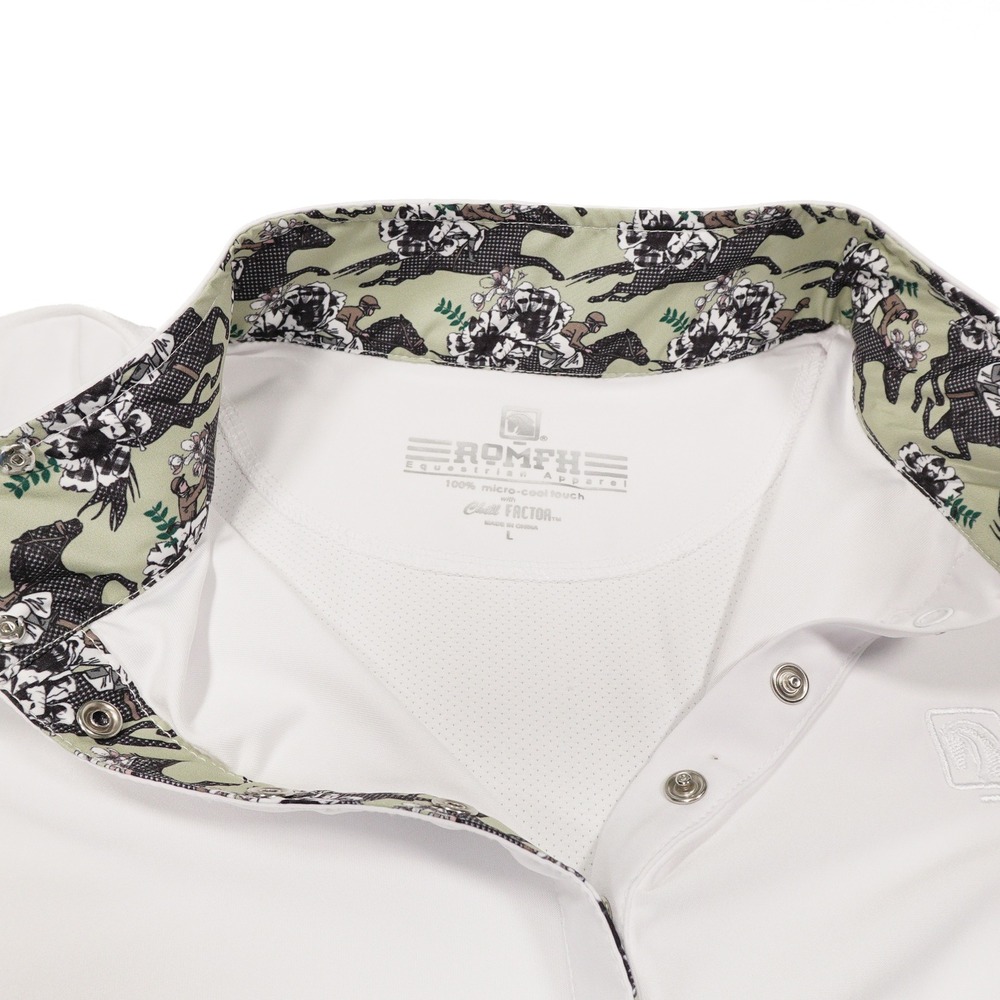ROMFH Women's L Jockey Print Long Sleeve Performance Horseback Riding Show Shirt - Picture 3 of 7